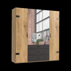 Draaideurkasten|Ygo Kleerkast KICK Plankeneiche/Raw Steel B200