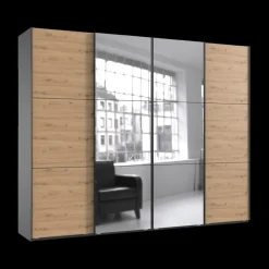 Schuifdeurkasten|Ygo Kleerkast MENDOZA Grafiet/Artisan Eik B300