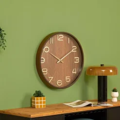 Woondecoratie|Ygo Klok IRKIS Rond Ø55 Houtlook Bruin