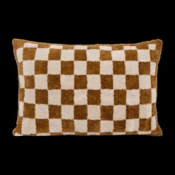 Sierkussens & Plaids|Ygo Kussen DAMDRO Dambordmotief Oker