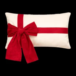 Kerst|Ygo Kussen GIFTY Beige met Strik Rood