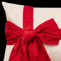 Kerst|Ygo Kussen GIFTY Beige met Strik Rood
