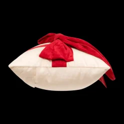 Kerst|Ygo Kussen GIFTY Beige met Strik Rood