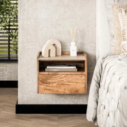 Nachttafels|Ygo Nachttafel FIDEL Hangend Mango/Travertin