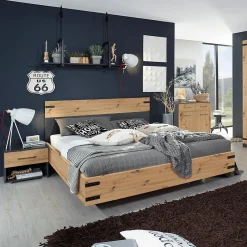 Nachttafels|Ygo Nachttafel Set van 2 SZAFKA Eik Metaalgrijs