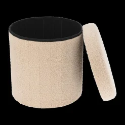 Opbergboxen|Decoratieve Opbergers|Ygo Opbergpouf BUOLI Rond Teddy Beige