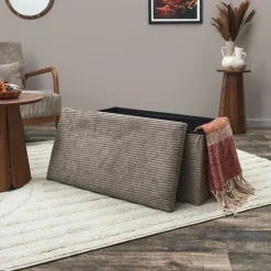 Opbergboxen|Decoratieve Opbergers|Ygo Opbergpouf COLLETE Rh Rib Taupe
