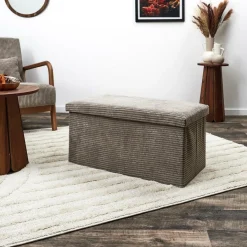 Opbergboxen|Decoratieve Opbergers|Ygo Opbergpouf COLLETE Rh Rib Taupe