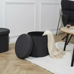 Opbergboxen|Decoratieve Opbergers|Ygo Opbergpouf DOAKA Rond Zwart