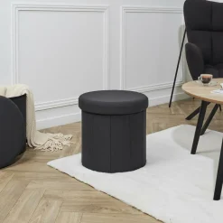 Opbergboxen|Decoratieve Opbergers|Ygo Opbergpouf DOAKA Rond Zwart