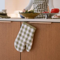 Tafellinnen & -Textiel|Keukenlinnen|Ygo Ovenwant GINSHA Ruit Olijfgroen