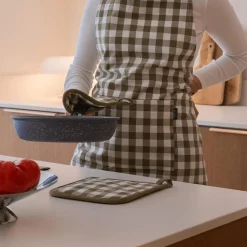 Keukenlinnen|Ygo Pannenlap S/2 GINSHA Ruit Olijfgroen