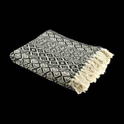 Sierkussens & Plaids|Ygo Plaid FRANGE Kat. Ecru/Zwart