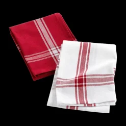Keukenlinnen|Ygo S/2 Keukenhanddoek TORCHA Katoen Wit/Rood