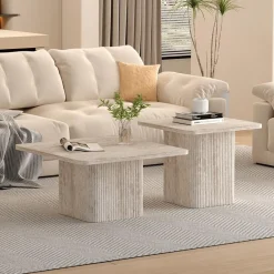 Salontafels & Bijzettafels|Ygo Salontafel AGATHA S/2 Decor Travertin Beige