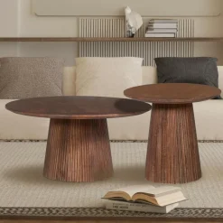 Salontafels & Bijzettafels|Ygo Salontafel DOMINGO Mango Lichtbruin Ø80