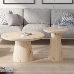 Salontafels & Bijzettafels|Ygo Salontafel LELIE Ø80 Kolompoot Oude Eik