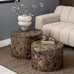 Salontafels & Bijzettafels|Ygo Salontafel LIVA S/2 Rond Bruin Delhi Marmer