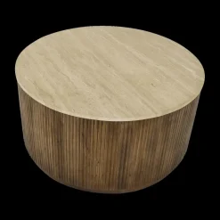 Salontafels & Bijzettafels|Ygo Salontafel MANDALA Ø90 Travertijn/Mango Donkerbruin