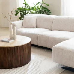 Salontafels & Bijzettafels|Ygo Salontafel MANDALA Ø90 Travertijn/Mango Donkerbruin