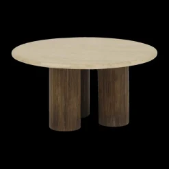 Salontafels & Bijzettafels|Ygo Salontafel PURNIMA Ø90 Travertijn/Mango Donkerbruin