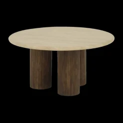 Salontafels & Bijzettafels|Ygo Salontafel PURNIMA Ø90 Travertijn/Mango Donkerbruin