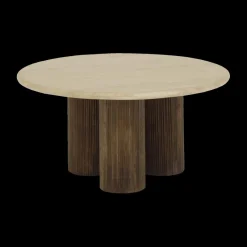 Salontafels & Bijzettafels|Ygo Salontafel PURNIMA Ø90 Travertijn/Mango Donkerbruin