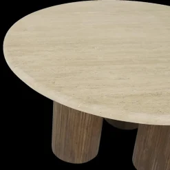 Salontafels & Bijzettafels|Ygo Salontafel PURNIMA Ø90 Travertijn/Mango Donkerbruin