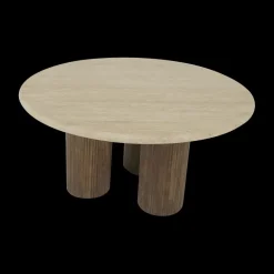 Salontafels & Bijzettafels|Ygo Salontafel PURNIMA Ø90 Travertijn/Mango Donkerbruin