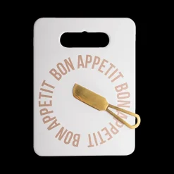 Servies|Tafelaccessoires|Ygo Serveerplank BON APPETIT M/Kaasmesje Wit/Goud