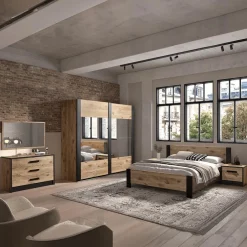 Slaapkamers|Ygo Slaapkamer ROSALIND: Kleerkast B245 + Bed 140x200 + Commode B110 + 2x Nachttafels B53