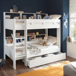 Slaapkamer|Bedden|Ygo Stapelbed STITCH 90x200 Wit (Incl. Bedlade en Bodems)