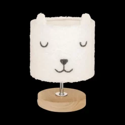 Decoratieve Accessoires|Kinderverlichting|Ygo Tafellamp BEERTJE Hout/Kap Boucle Wit