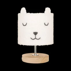 Decoratieve Accessoires|Kinderverlichting|Ygo Tafellamp BEERTJE Hout/Kap Boucle Wit