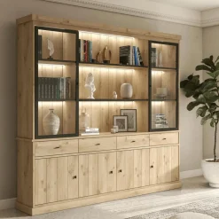 Vitrinekasten|Ygo Vitrinekast CASTELLO 2 Glasdeuren / 3 Nissen B240 Lichte Eik