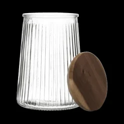 Bewaaraccessoires|Ygo Voorraadpot ACARA Ribbel Glas/Acacia M