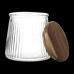 Bewaaraccessoires|Ygo Voorraadpot ACARA Ribbel Glas/Acacia S