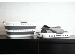 Was- & Linnenmanden|Badkameropbergers|Ygo Wasmand LAUNDRIK Plooibaar Wit/Grijs