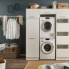 Wasruimte & Opbergkasten|Ygo Wasruimteset LAUNDRY: Bergkast + Opzetkast smal X2 + Wasmachinekast hoog + Linnenkast