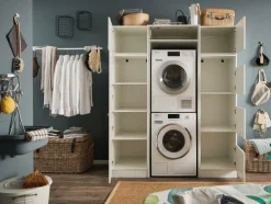 Wasruimte & Opbergkasten|Ygo Wasruimteset LAUNDRY: Bergkast + Opzetkast smal X2 + Wasmachinekast hoog + Linnenkast