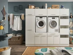 Wasruimte & Opbergkasten|Ygo Wasruimteset LAUNDRY: Bergkast + Opzetkast smal X2 + Wasmachinekast laag X2 + Opzetkast breed X2 + Linnenkast