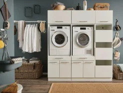Wasruimte & Opbergkasten|Ygo Wasruimteset LAUNDRY: Wasmachinekast laag X2 + Opzetkast breed X2 + Linnenkast + Opzetkast smal